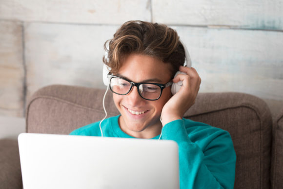 young man in online therapy session
